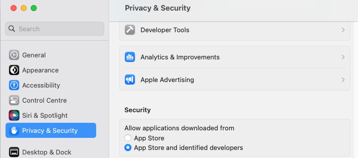 Apple Gatekeeper only open apps from app store identified dev