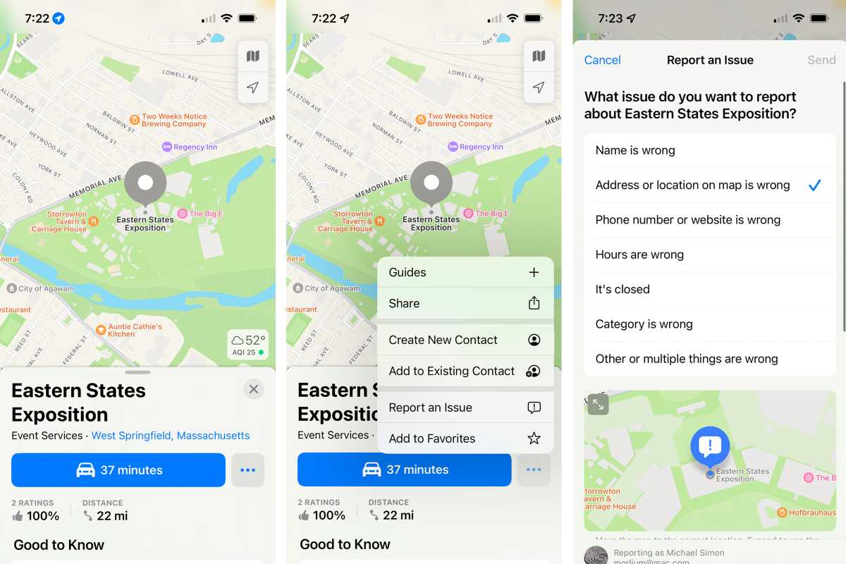 iOS 15 Maps report an issue