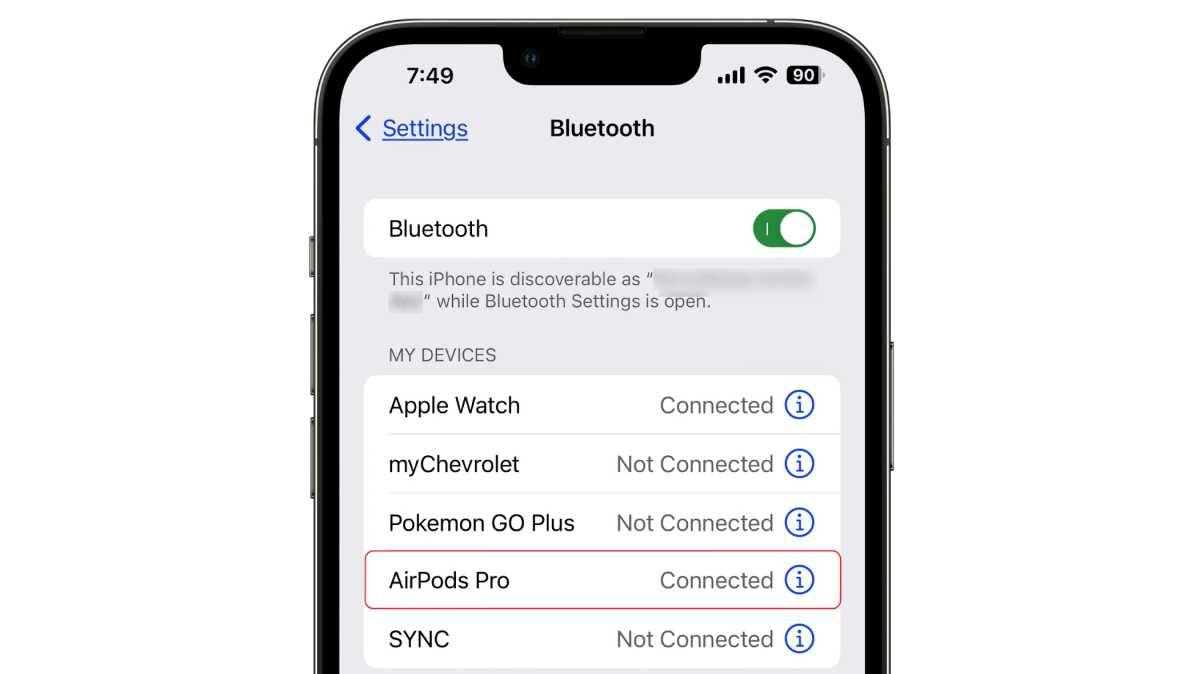 iOS 16 Bluetooth AirPods listing
