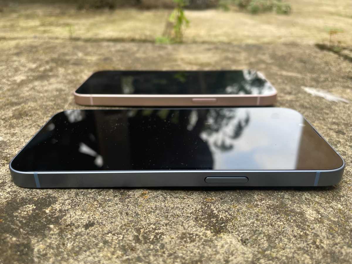 The iPhone 14 doesn't rest flat against a surface