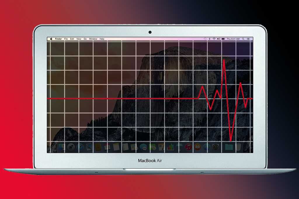 MacBook Air showing heart monitor with flatline to heart beat
