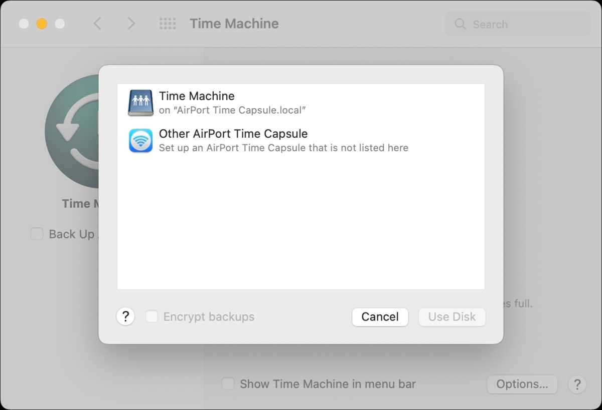 Time Machine select drive monterey
