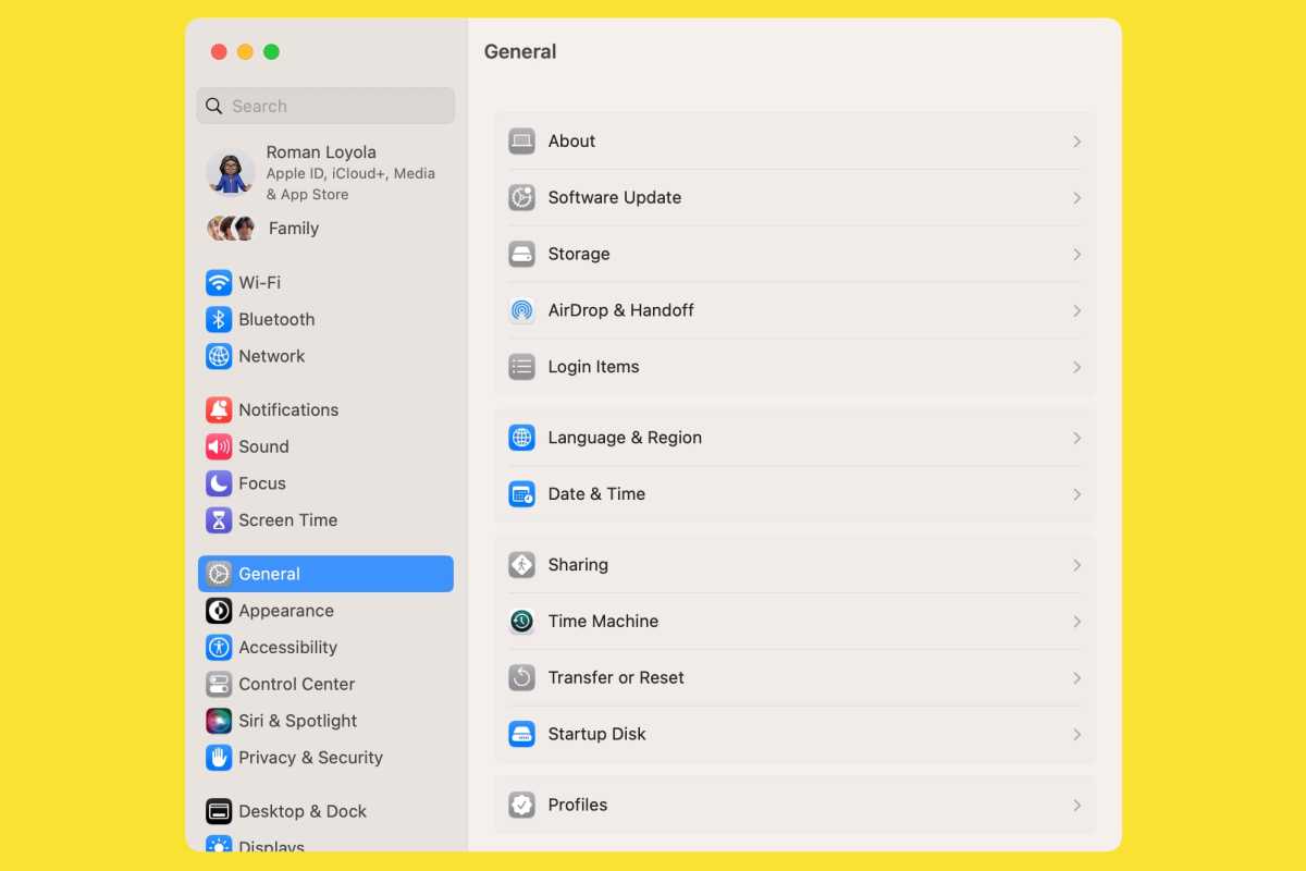 The new look of macOS Ventura General Systems Settings