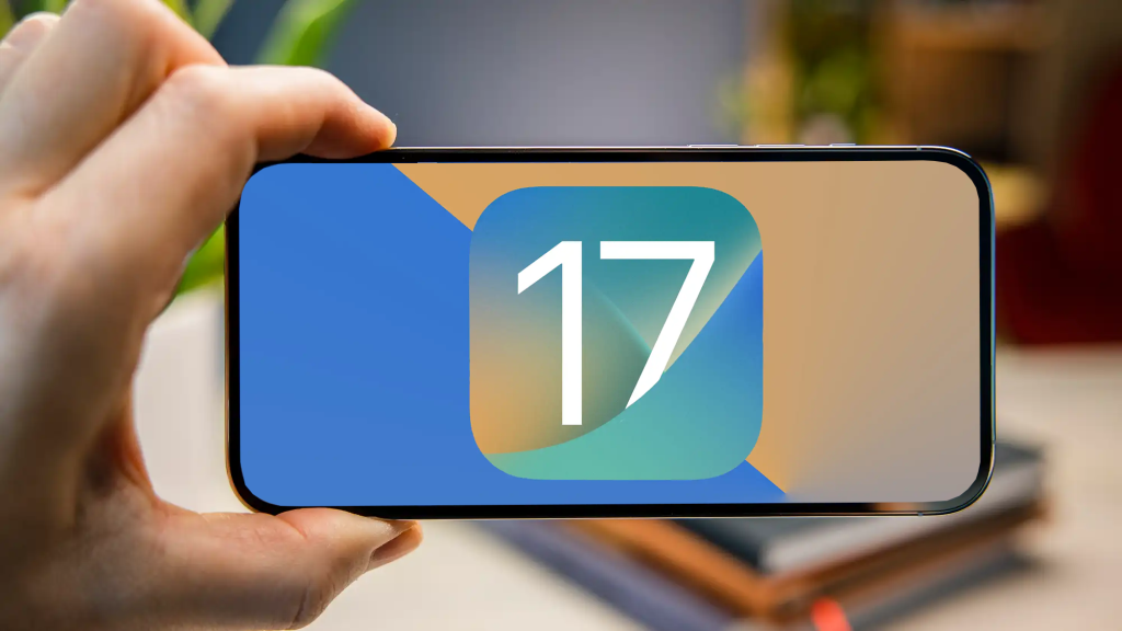 Logo de iOS 17 en un iPhone 14 Pro Max